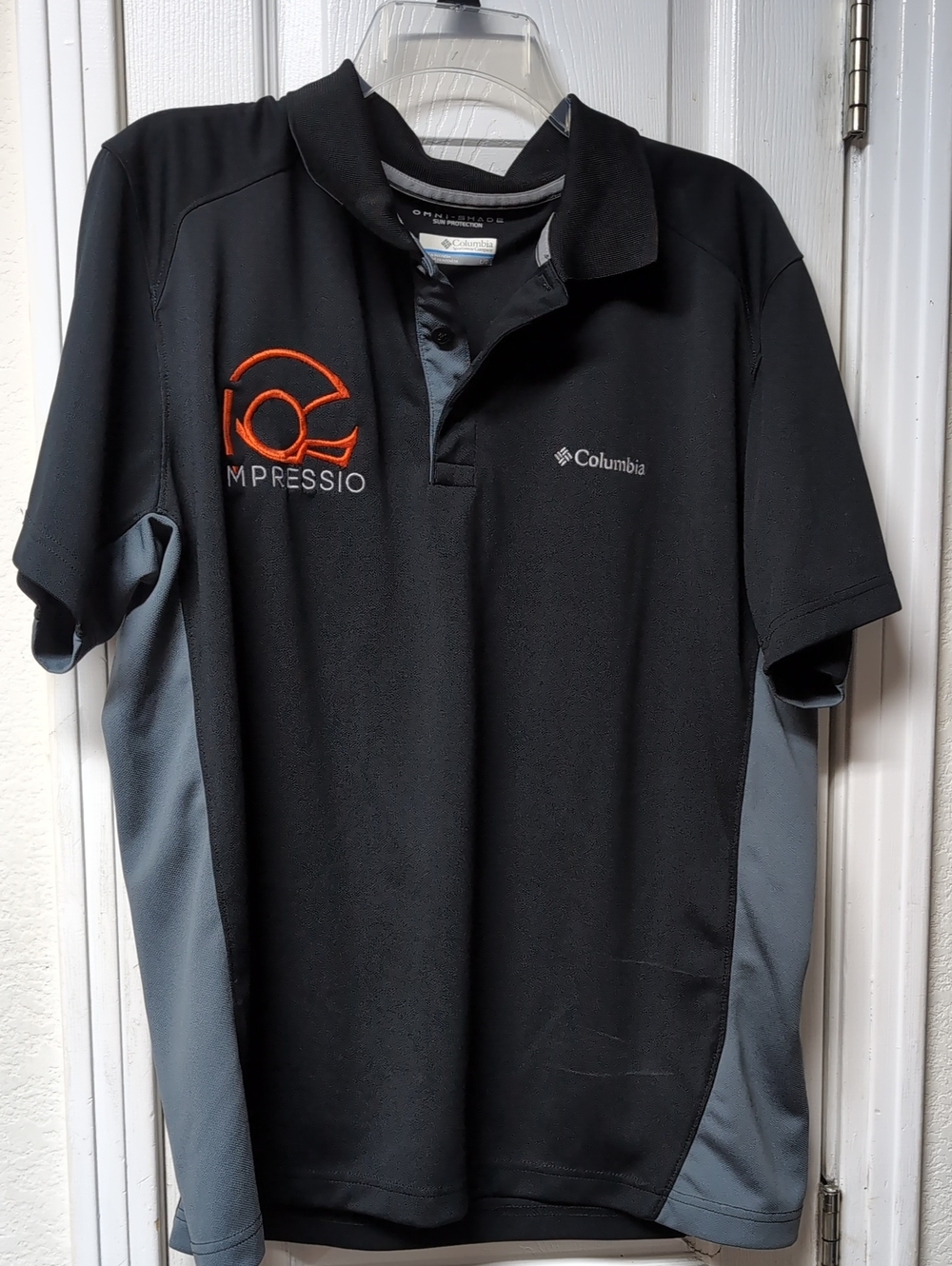 Columbia Black Polo with Gray Panels and Orange Logo